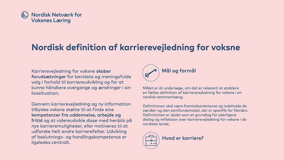 Nordisk definition af karrierevejledning for voksne