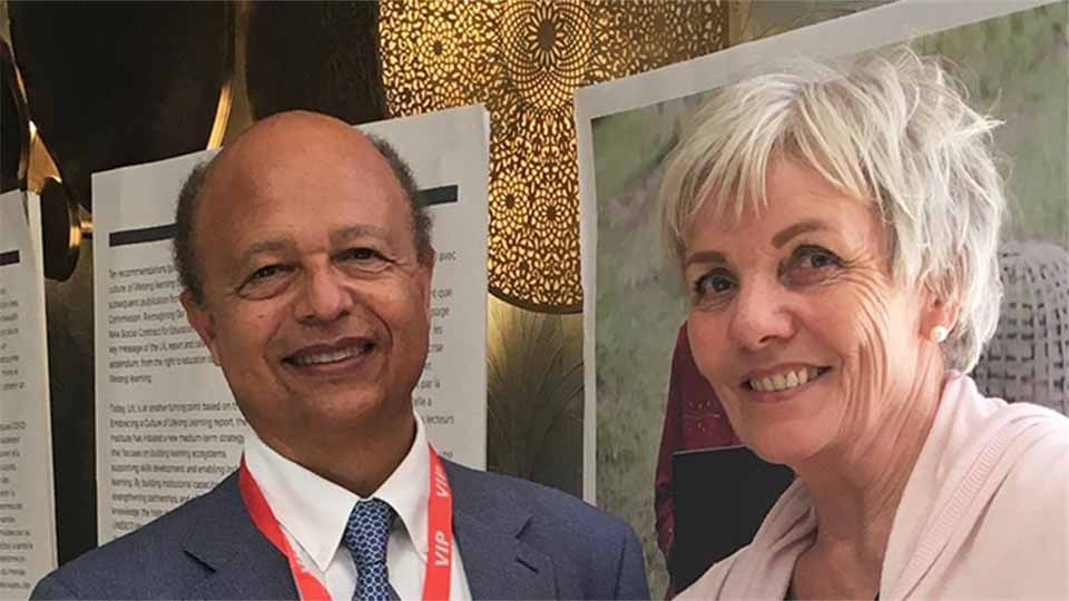 Maria Marquard, NVL Danmark og David Atchoarena, direktør for UNESCO Institute for LLL under CONFINTEA VII i Marrakesh Maria Marquard, NVL Danmark og David Atchoarena, direktør for UNESCO Institute for LLL under CONFINTEA VII i Marrakesh