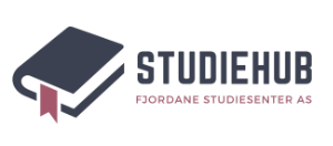 Logo for Studiehub med ikon af en bog og teksten "Studiehub" og "Fordøjne studiesenter AS."