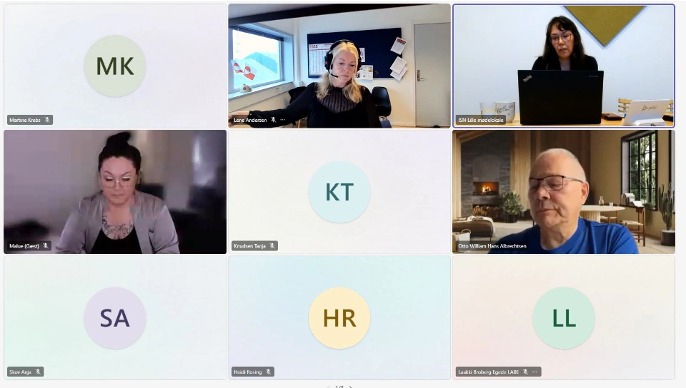 Skærmbillede fra det første interessentmøde i Grønland for NLL-projektet om NEET, med deltagere i videokonference den 9. oktober.